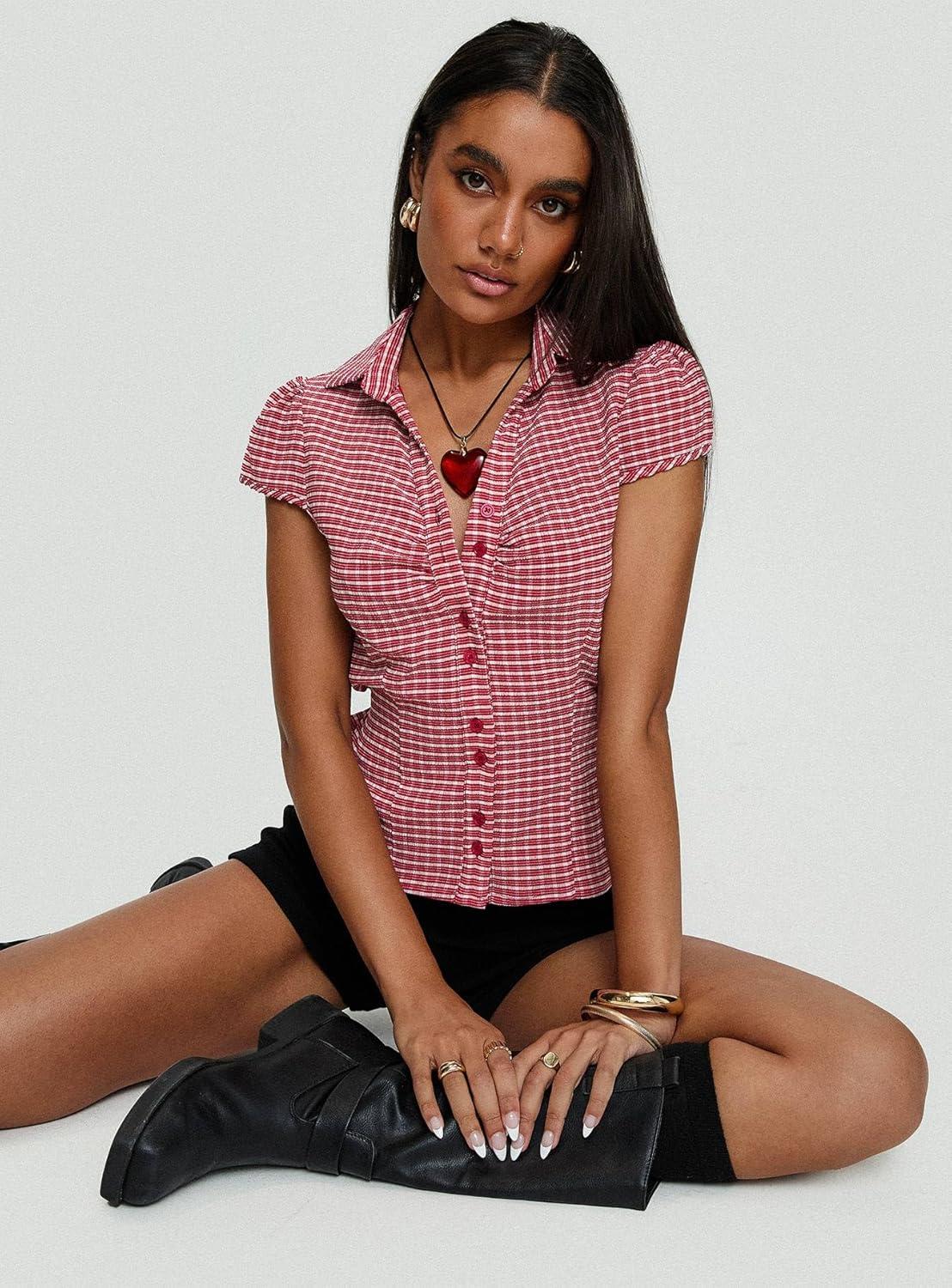 imagePrincess Polly Arianwyn Short Sleeve Shirt Red CheckRed