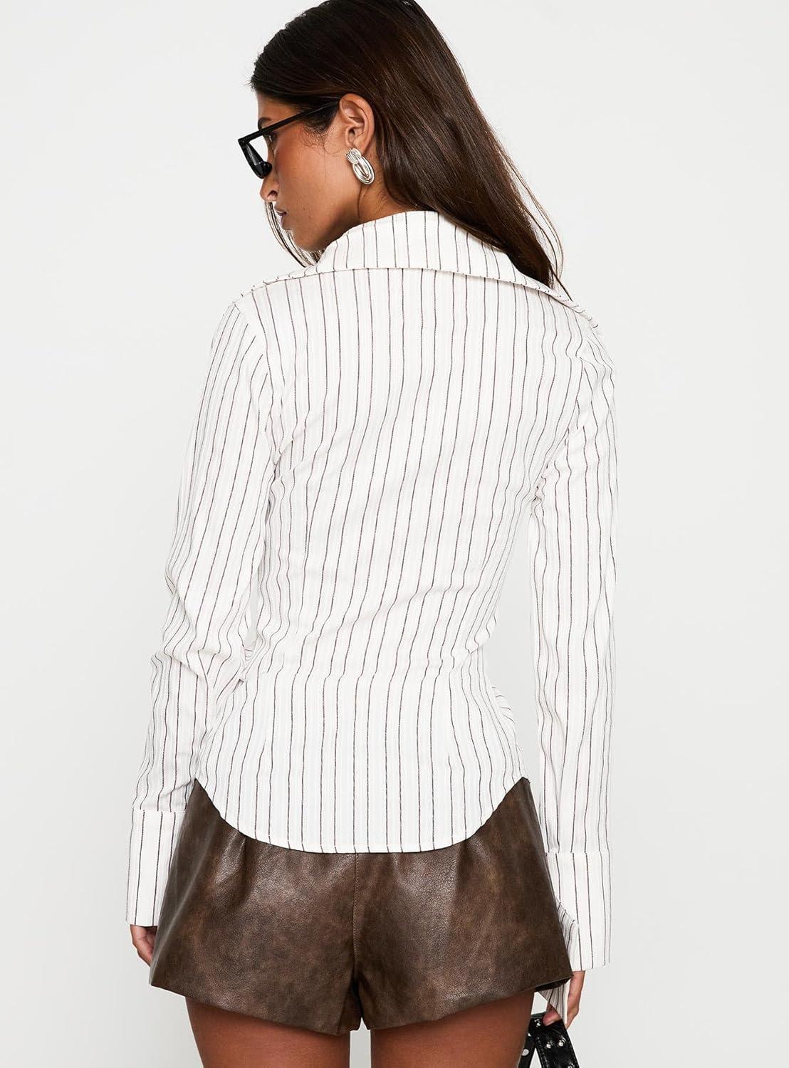 imagePrincess Polly Madlin Long Sleeve Top Beige StripeWhite