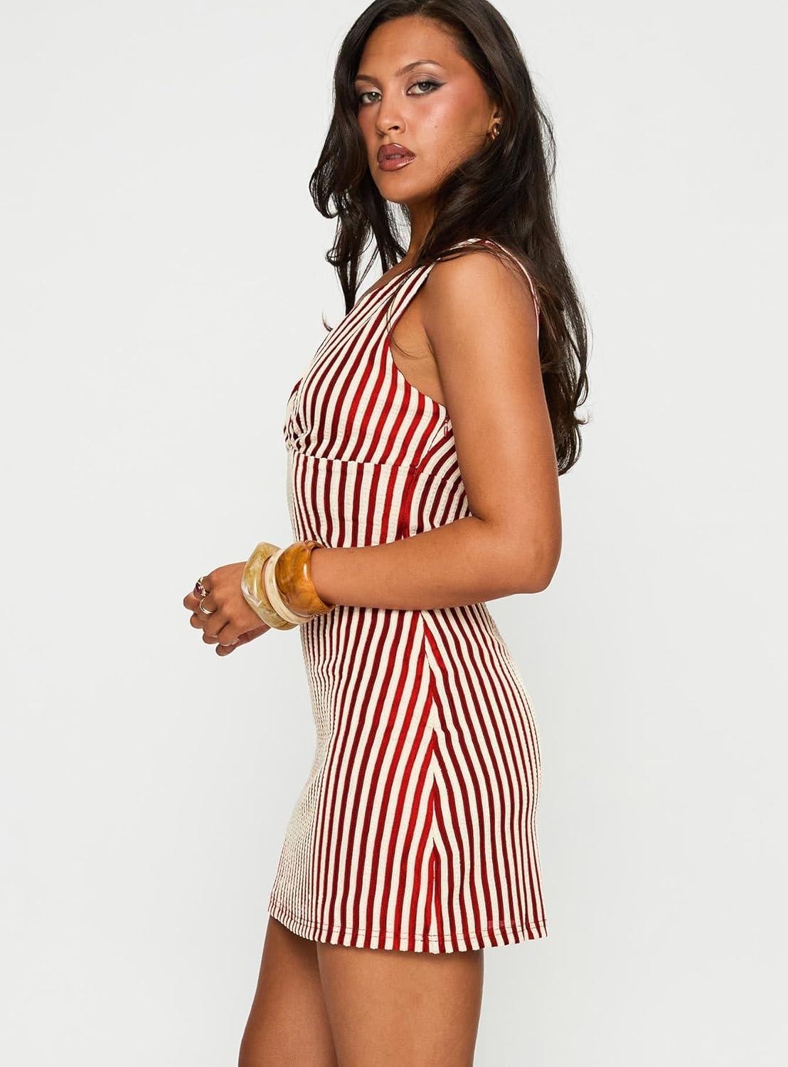 imagePrincess Polly Womens Daphney Plunge Mini Dress RedCreamRed Cream