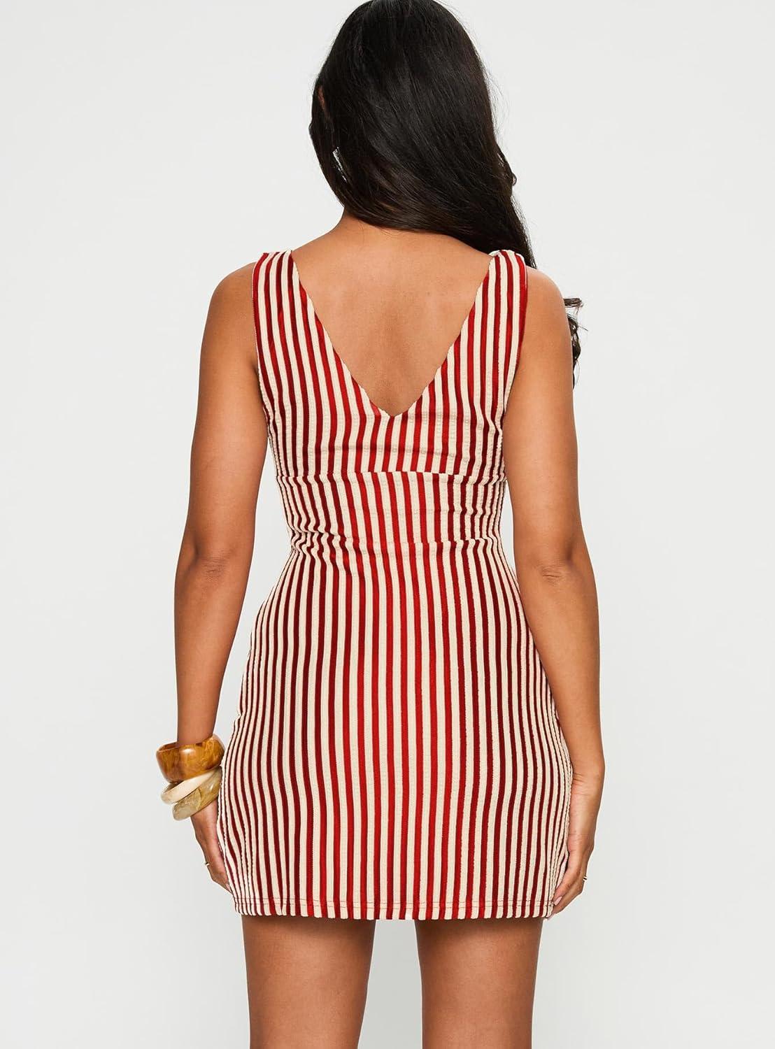 imagePrincess Polly Womens Daphney Plunge Mini Dress RedCreamRed Cream