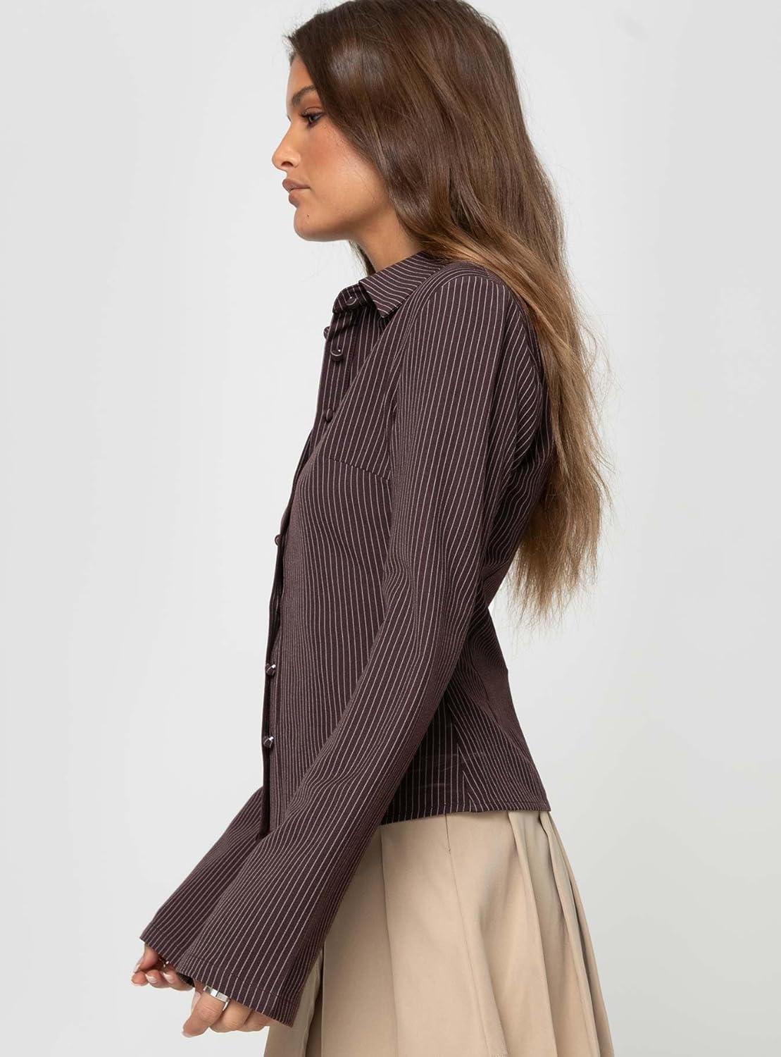 imagePrincess Polly girls Anni Pinstripe ShirtBrown