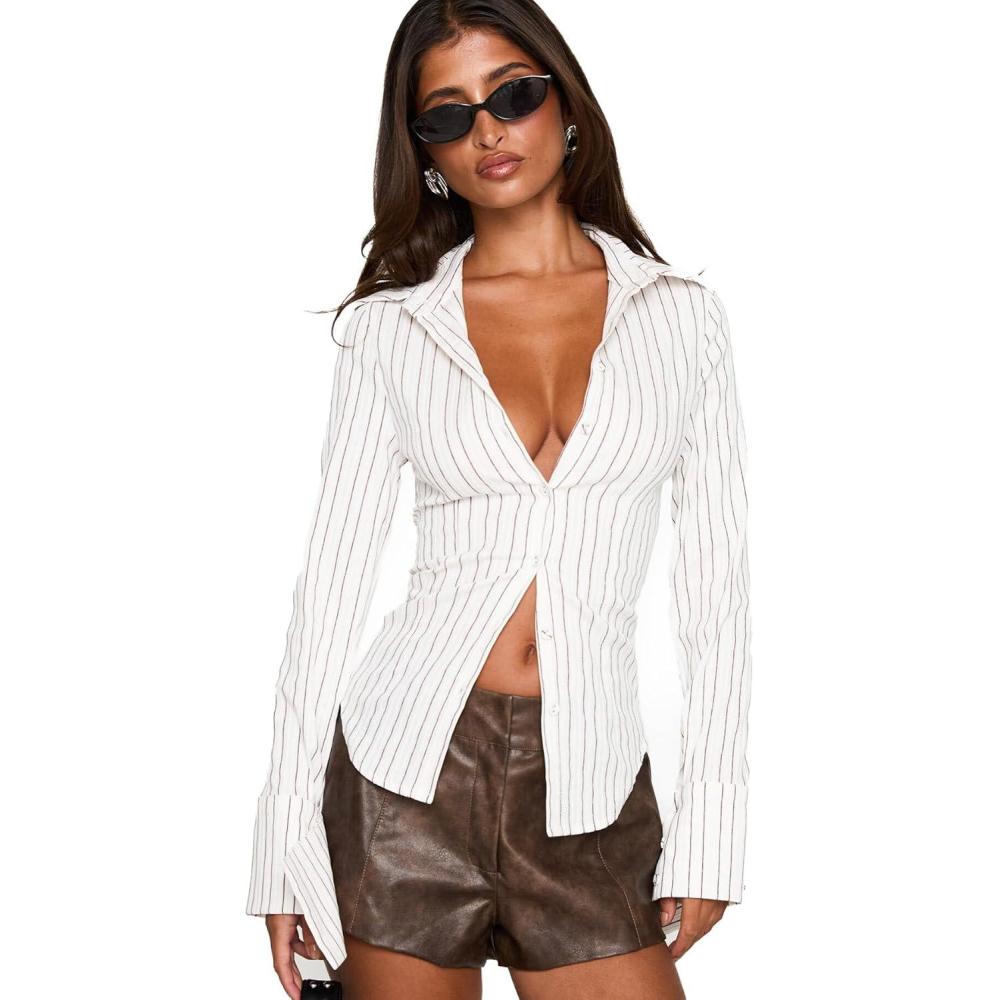 imagePrincess Polly Madlin Long Sleeve Top Beige StripeWhite
