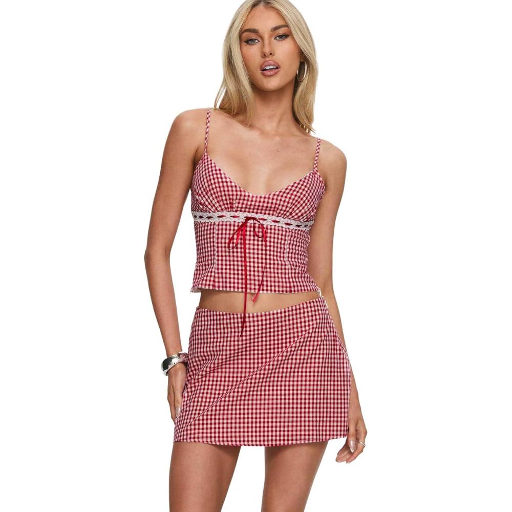 imagePrincess Polly Womens Daydreaming Gingham Set RedWhiteRed White