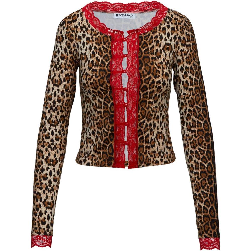 imagePrincess Polly Womens Pour It Up Long Sleeve Button Detail TopLeopard