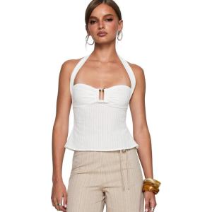 Princess Polly Isabetta White Halter Neck Crop Top(White)