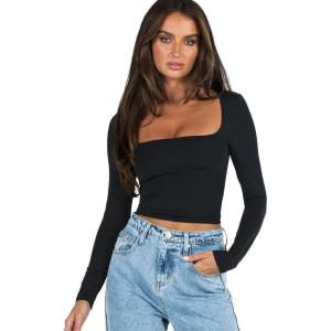 Princess Polly Women’s Back in Time Long Sleeve Top(Black)
