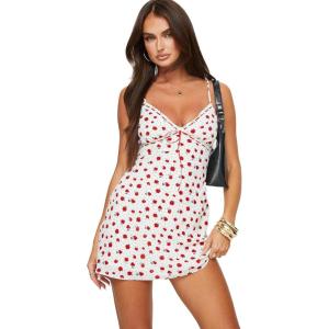 Princess Polly Women’s Karena Mini Dress White/Red Floral(White / Red Floral)