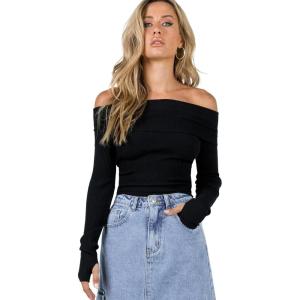 Princess Polly Womens Morley Off Shoulder Sweater(Black)