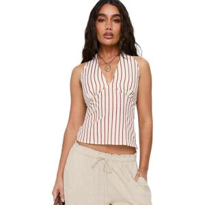Princess Polly Women’s Radiant Beam Halter Top Orange Stripe(Orange Stripe)