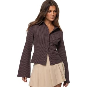 Princess Polly girls Anni Pinstripe Shirt(Brown)