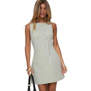 Princess Polly Women’s Alfalfa Shift Mini Dress Green Stripe(Green Stripe)