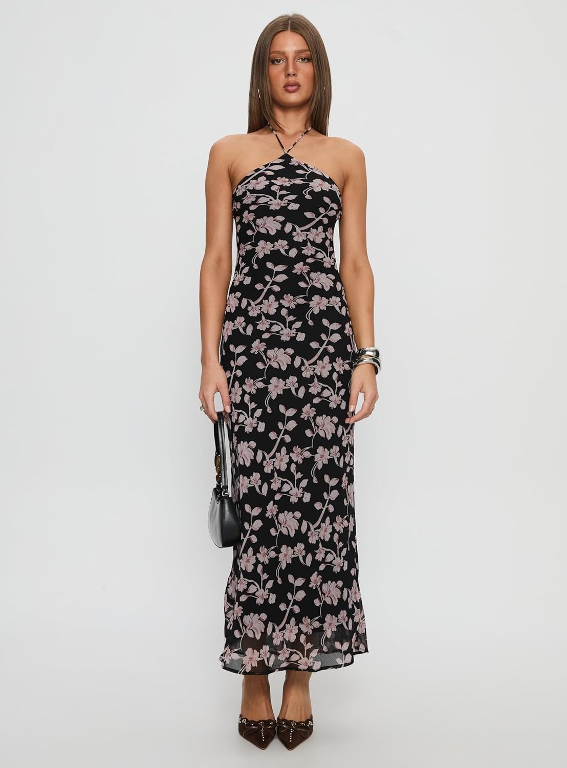imagePrincess Polly Womens Anisa Halter Maxi Dress Black FloralBlack