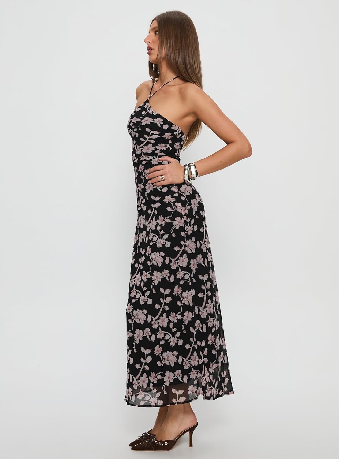 imagePrincess Polly Womens Anisa Halter Maxi Dress Black FloralBlack
