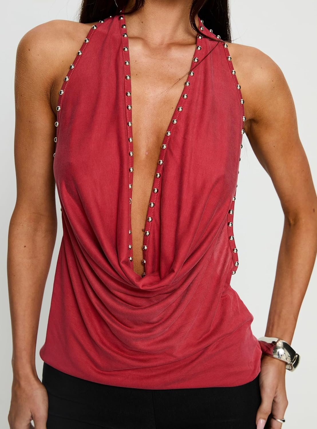 imagePrincess Polly Womens Khoda Studded Halter TopBurgundy