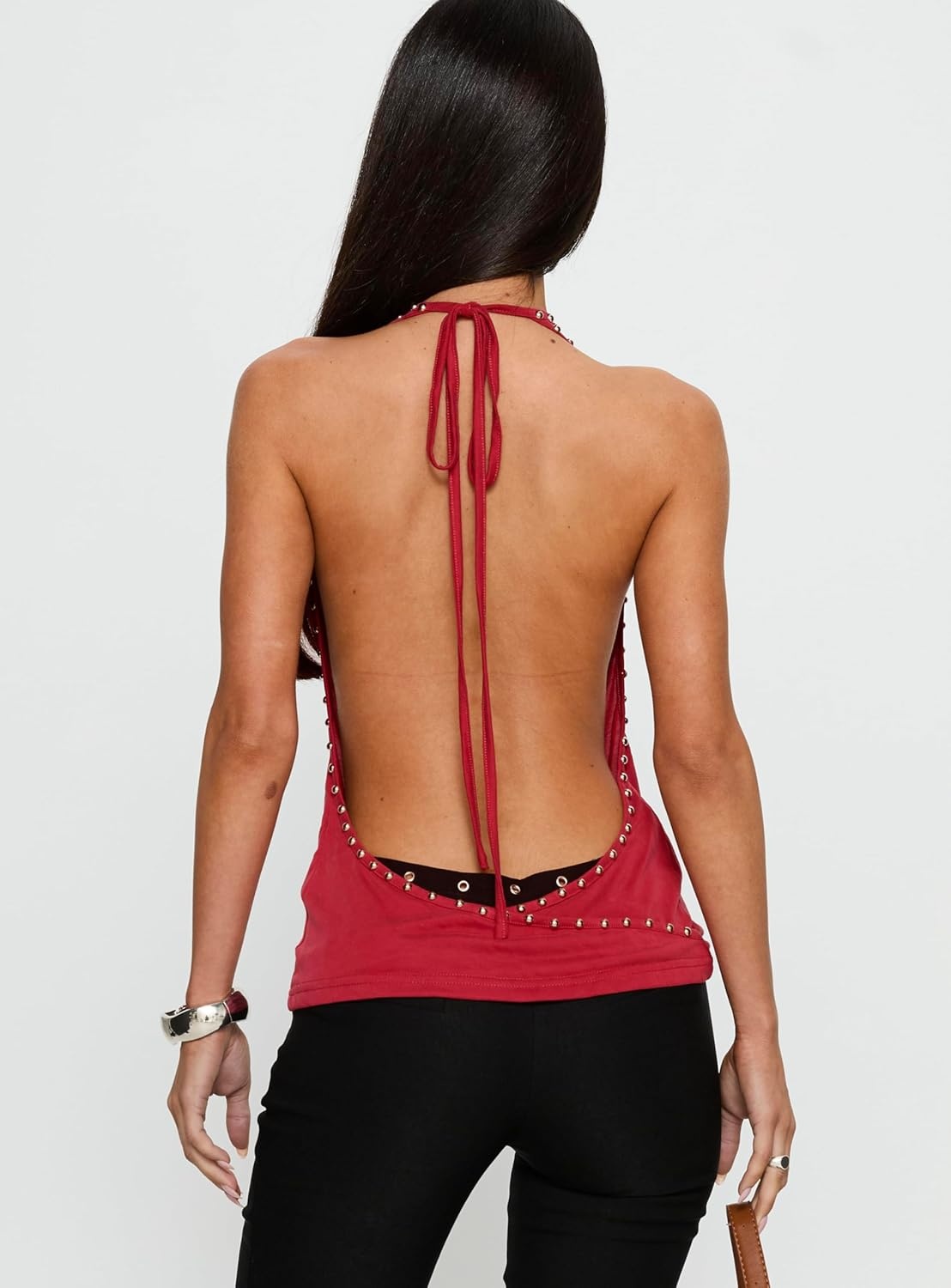imagePrincess Polly Womens Khoda Studded Halter TopBurgundy