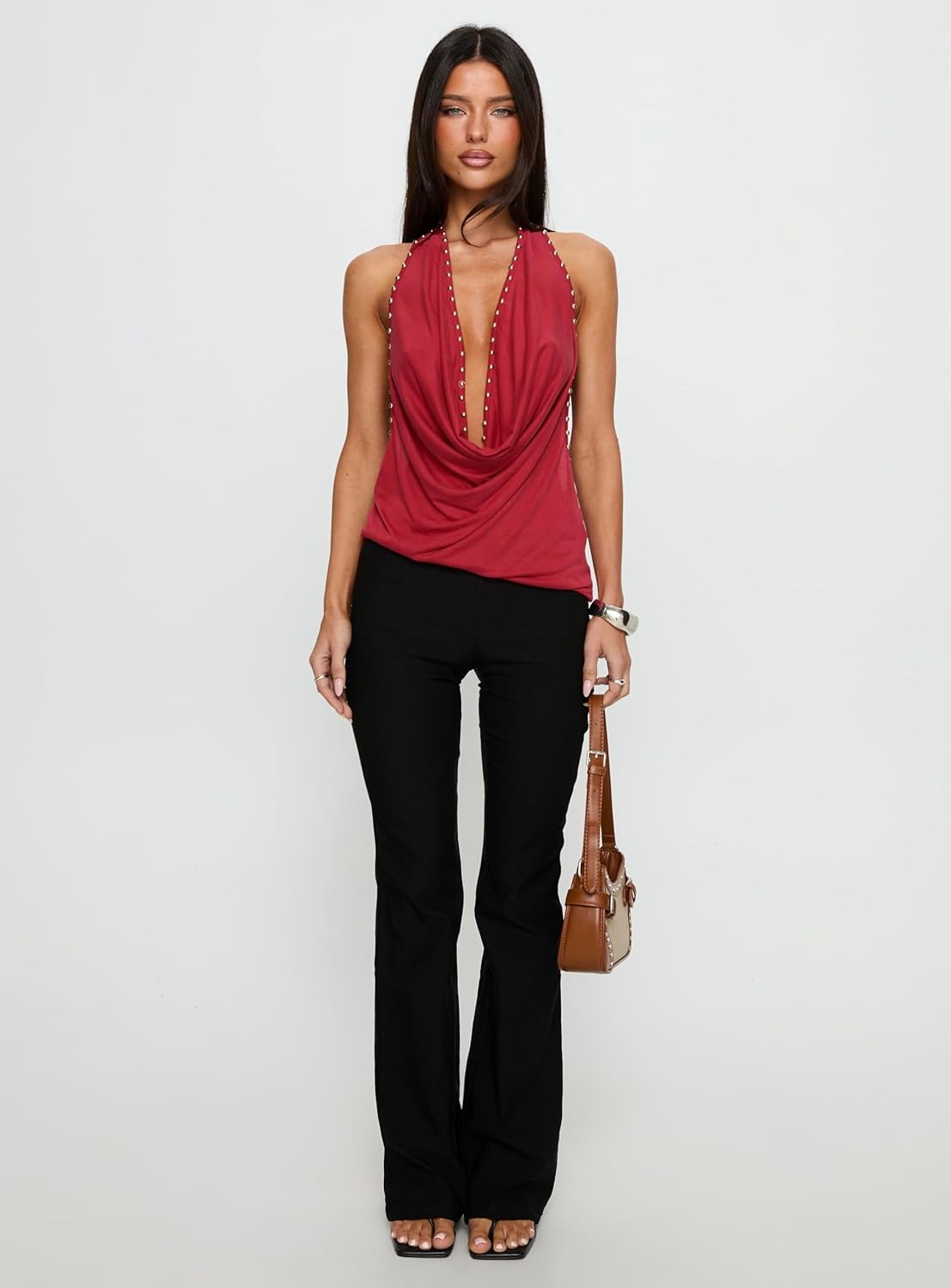 imagePrincess Polly Womens Khoda Studded Halter TopBurgundy