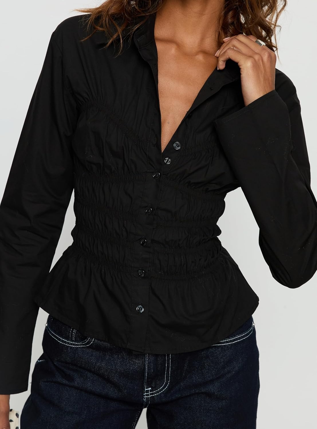 imagePrincess Polly Womens Liesel Shirred Long Sleeve TopBlack