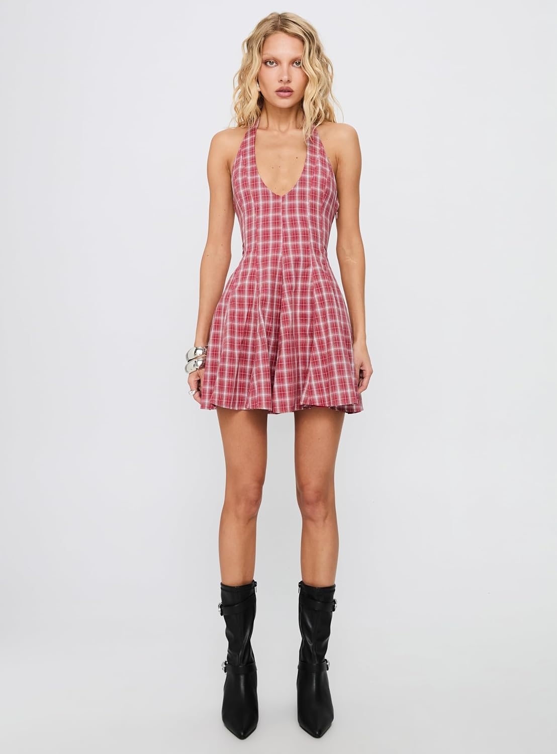 imagePrincess Polly Womens Out of Nowhere Halter Mini DressRed Check