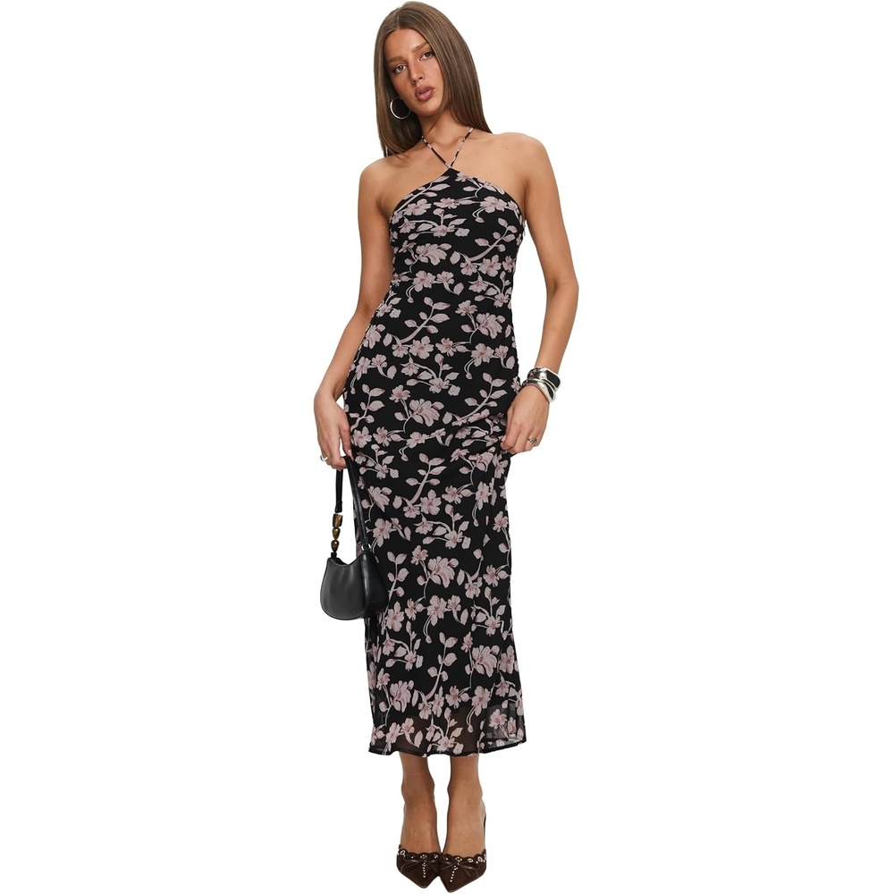 imagePrincess Polly Womens Anisa Halter Maxi Dress Black FloralBlack