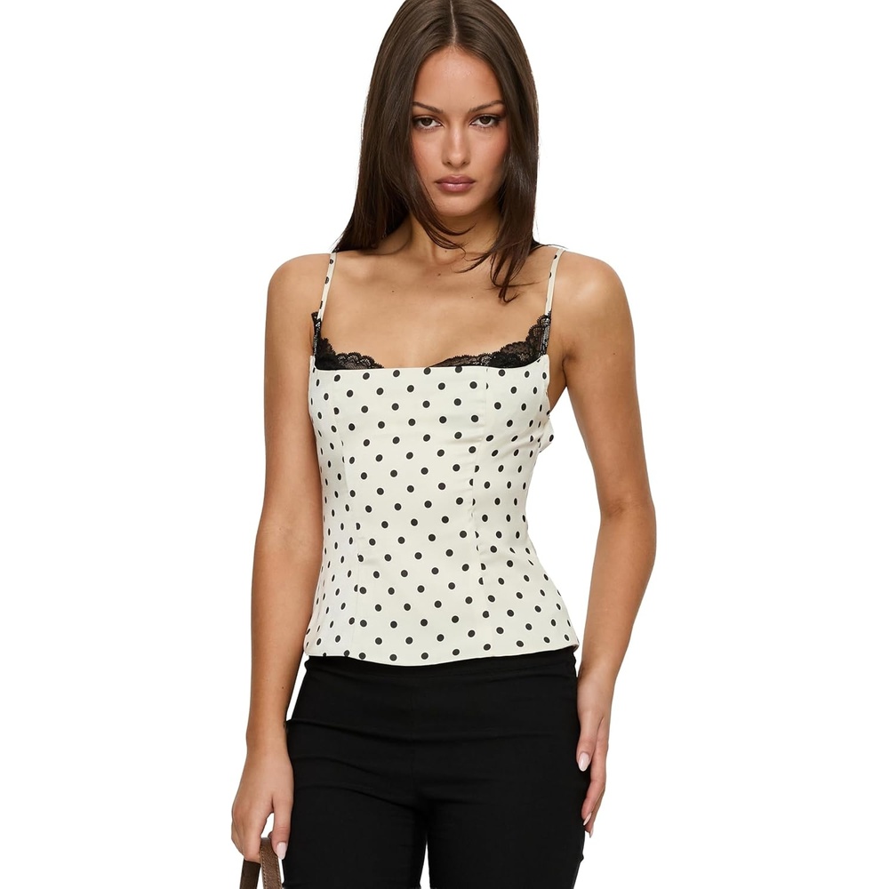 imagePrincess Polly Womens Renaissance Corset Lace TopWhite Polka