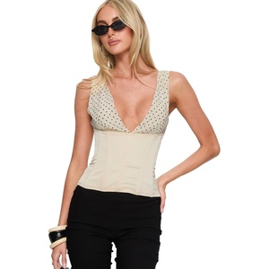 Princess Polly Women’s Briannah Contrast Corset Top(Cream Polka)