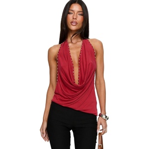 Princess Polly Women’s Khoda Studded Halter Top(Burgundy)
