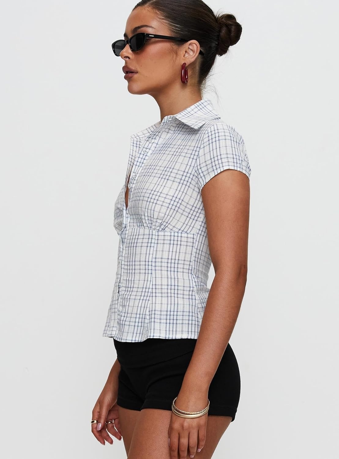 image:imagePrincess Polly Womens Cottesloe Blouse Top Blue CheckBlue Check