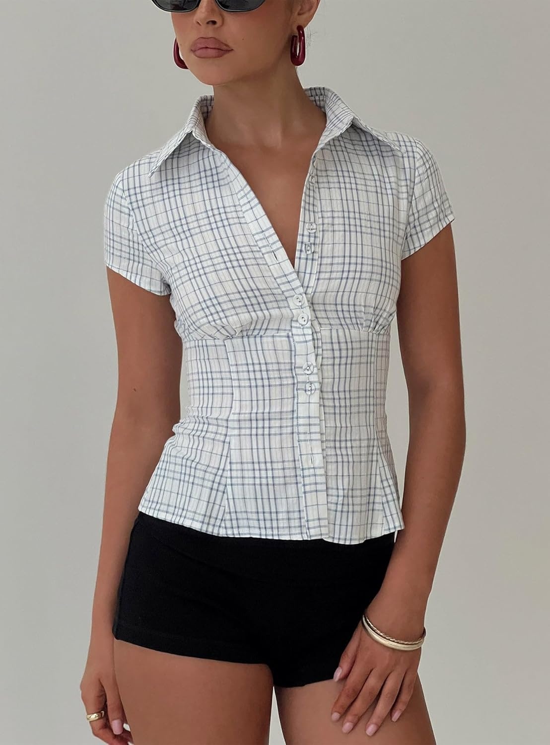 image:imagePrincess Polly Womens Cottesloe Blouse Top Blue CheckBlue Check