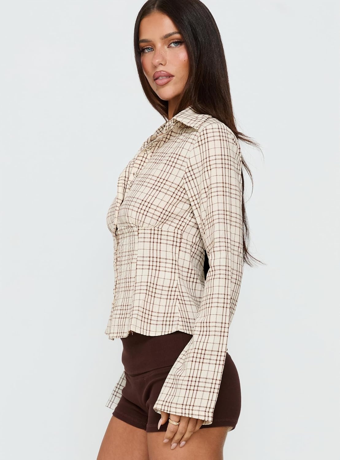 image:imagePrincess Polly Womens Long Sleeve Blouse TopBrown Check