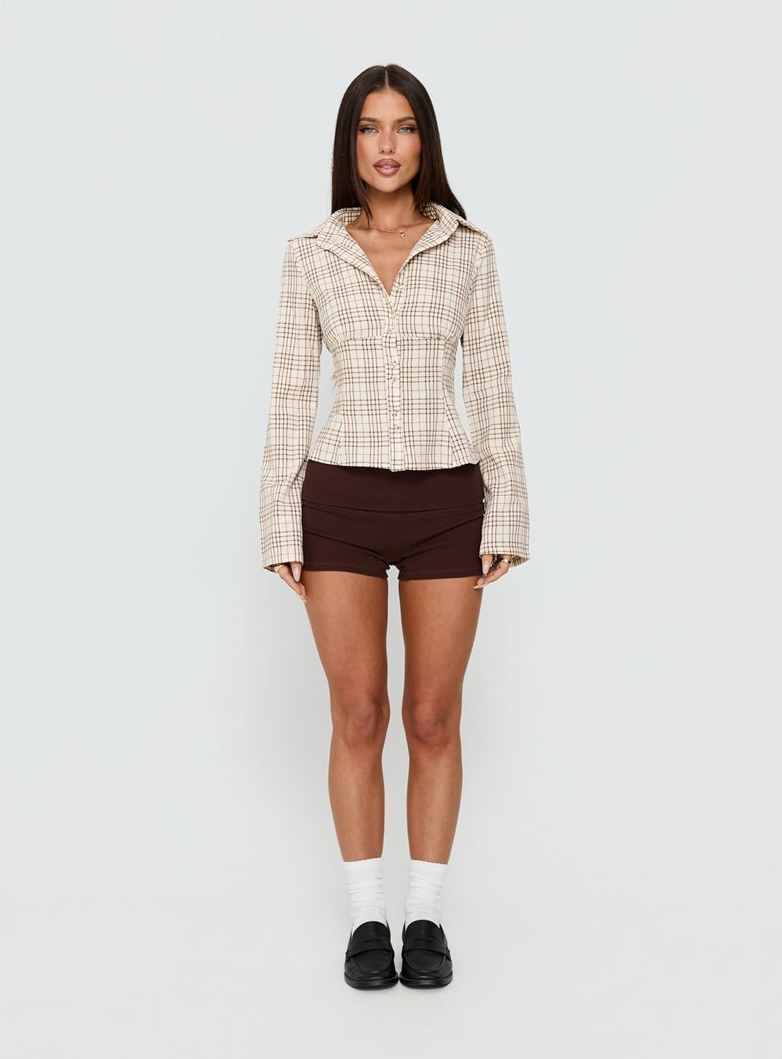 image:imagePrincess Polly Womens Long Sleeve Blouse TopBrown Check