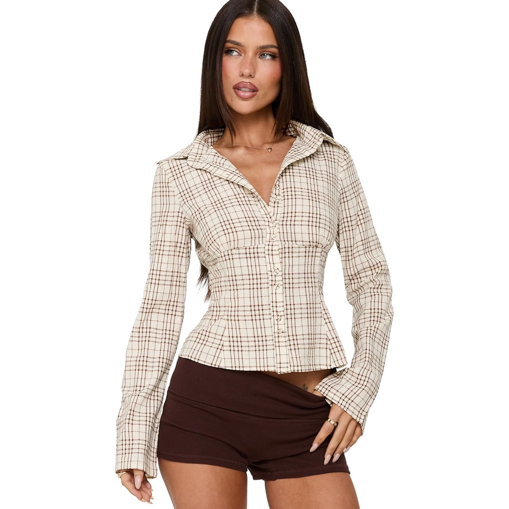 image:imagePrincess Polly Womens Long Sleeve Blouse TopBrown Check