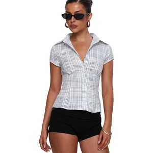 Princess Polly Women’s Cottesloe Blouse Top Blue Check(Blue Check)