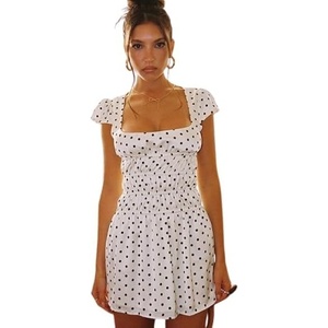 Princess Polly Women’s Evangelie Ruched Mini Dress(White Polka)