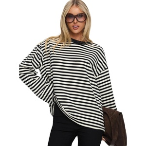 Princess Polly Women’s Settle Down Long Sleeve Top Black/White Stripe(Black / White Stripe)