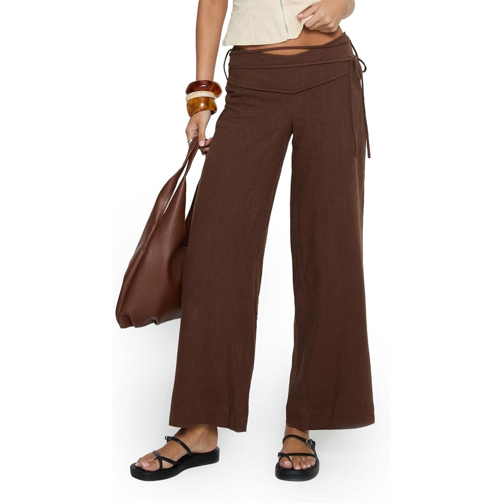 image:imagePrincess Polly Womens Silver Moon Linen Blend Tie Pants BrownBrown