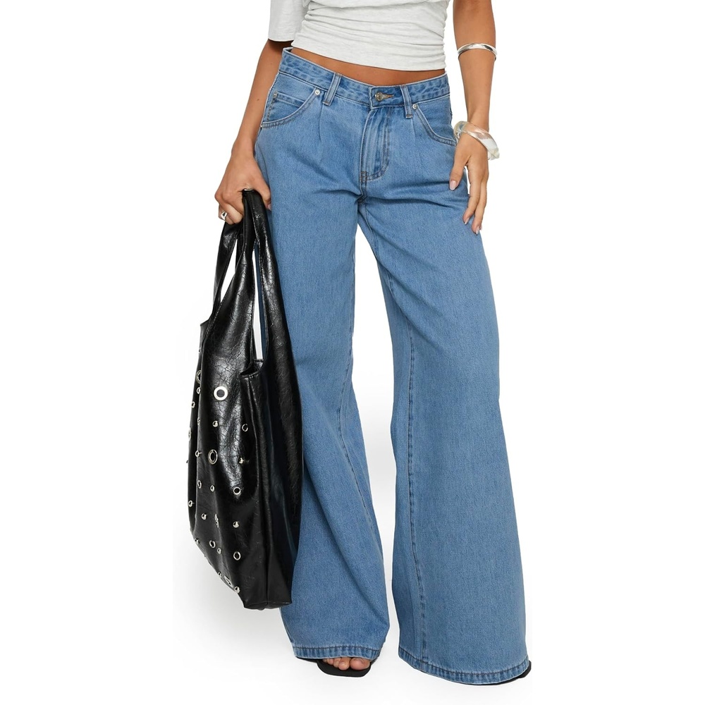 image:imagePrincess Polly Womens Supercut Low Rise Baggy Pleat Jean Mid BlueLight Blue