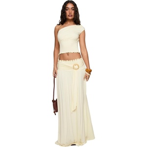 Princess Polly Women’s Full Orbit Shirred Maxi Skirt(Cream)