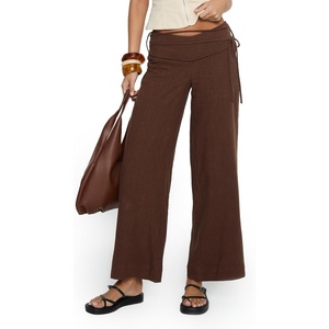 Princess Polly Women’s Silver Moon Linen Blend Tie Pants Brown(Brown)