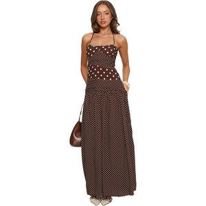 Princess Polly Womens Marguerite Halter Maxi Dress(Brown Polka Dot)