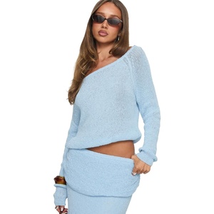 Princess Polly Womens Ravira Wide Neck Knit Sweater(Blue)